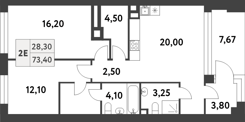 3 ккв (Евро) 73,4 м²