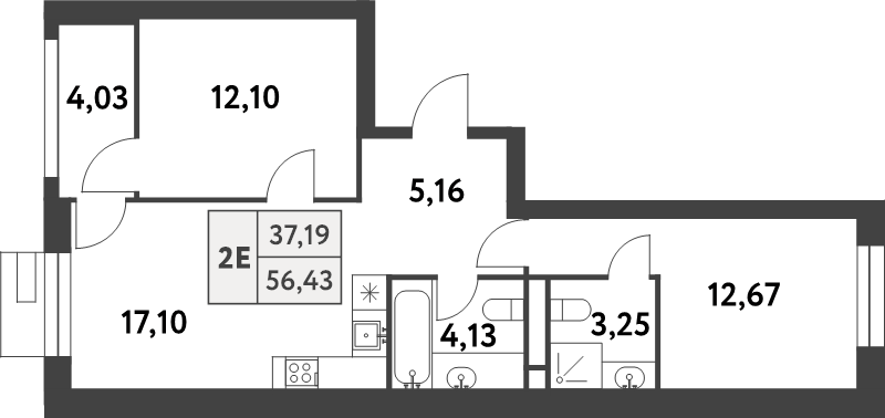 3 ккв (Евро) 56,4 м²