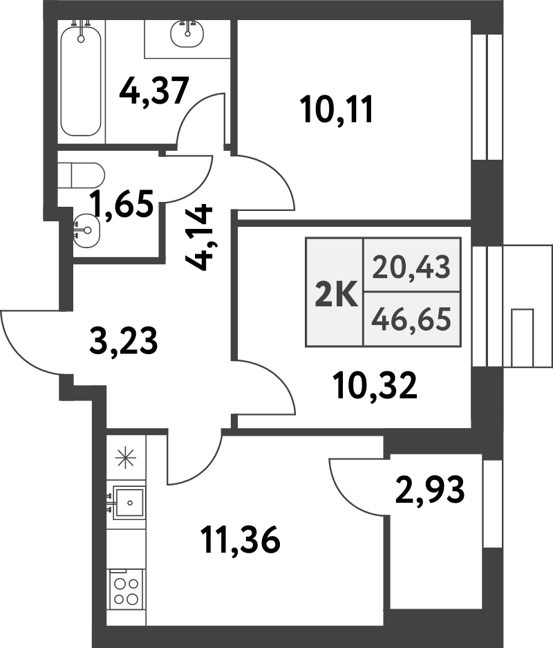 2 ккв 46,6 м²