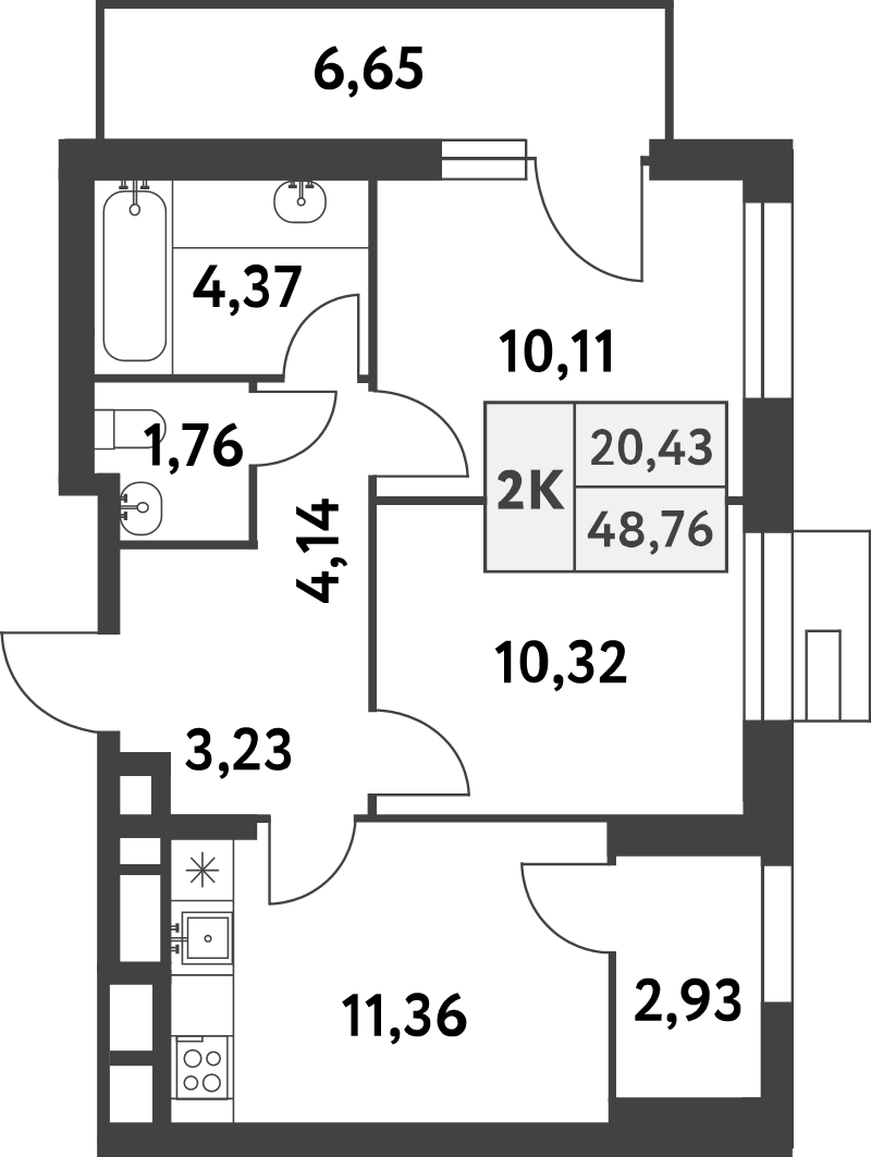 2 ккв 48,7 м²