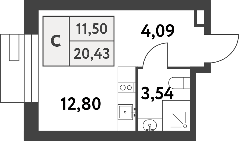 Студия 20,4 м²