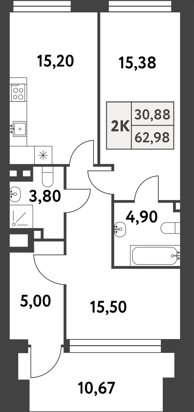 2 ккв 62,9 м²