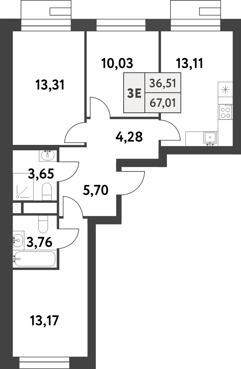 3 ккв 67 м²