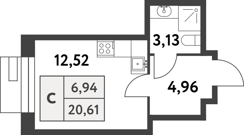 Студия 20,6 м²