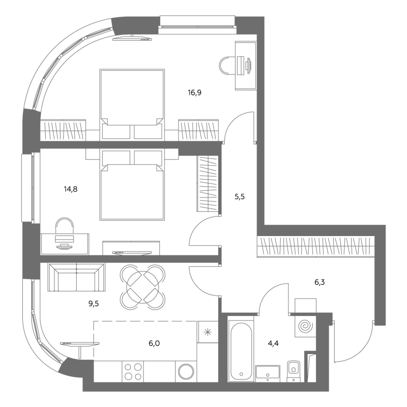 3 ккв (Евро) 63,1 м²