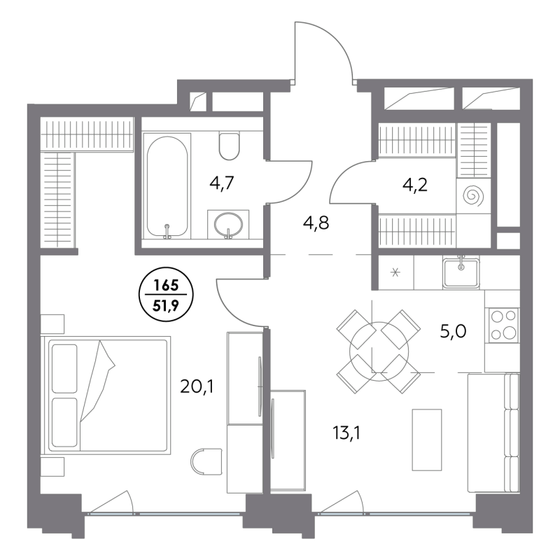 2 ккв (Евро) 51,9 м²