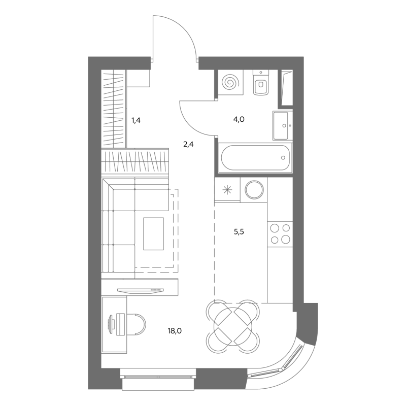 Студия 31 м²