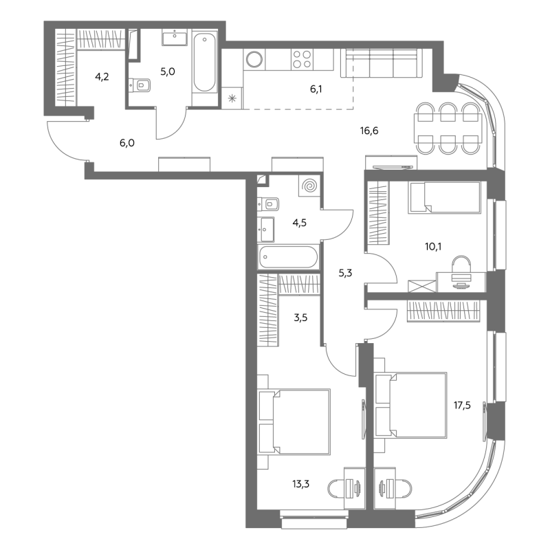 4 ккв (Евро) 92,6 м²