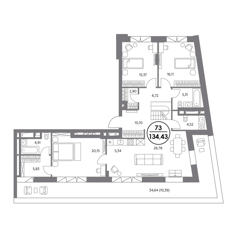 4 ккв (Евро) 134,3 м²