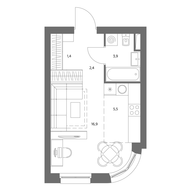 Студия 30,3 м²