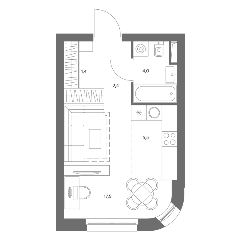 Студия 30,8 м²