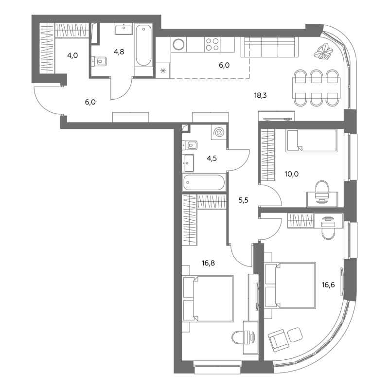 4 ккв (Евро) 91,6 м²