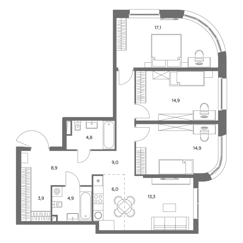 4 ккв (Евро) 98,7 м²
