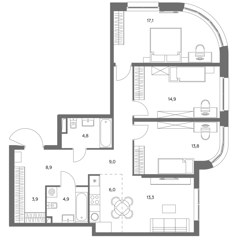 4 ккв (Евро) 97,6 м²