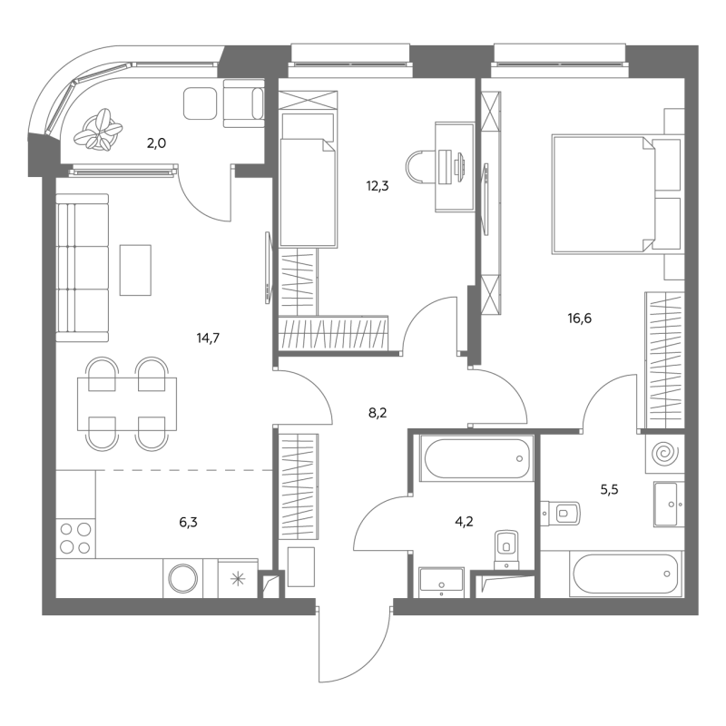 3 ккв (Евро) 70,2 м²