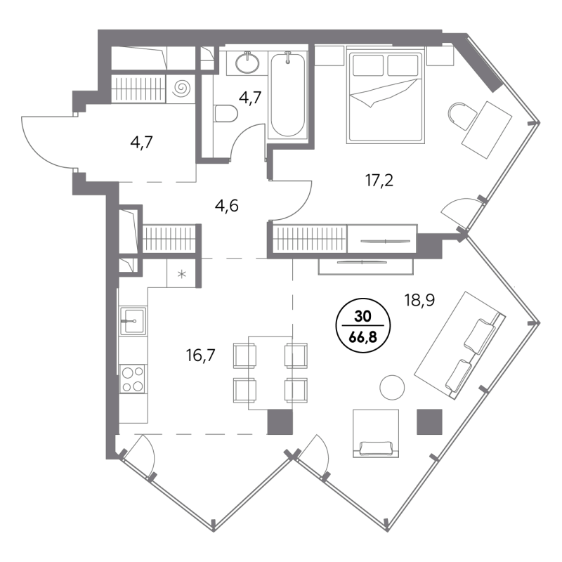 2 ккв (Евро) 66,8 м²