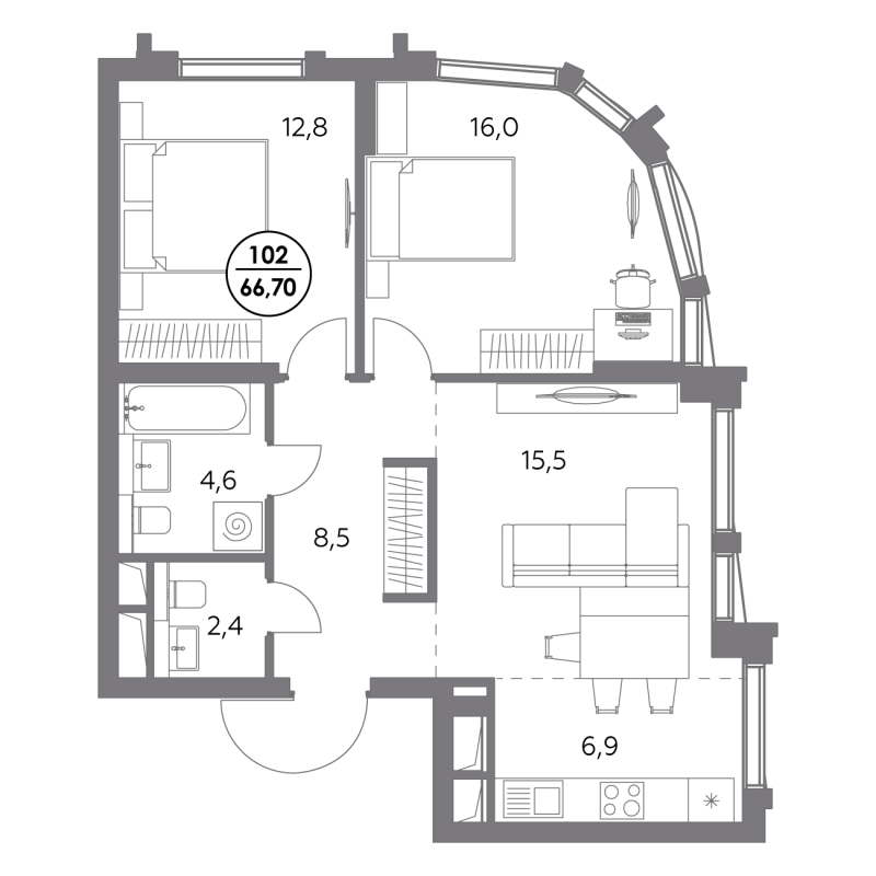 3 ккв (Евро) 66,7 м²