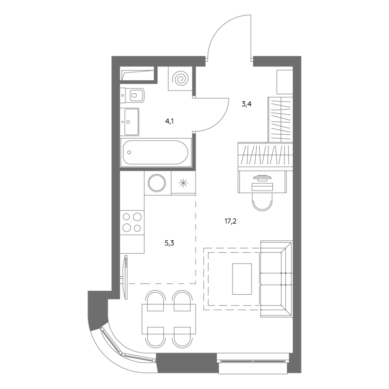 Студия 30,3 м²
