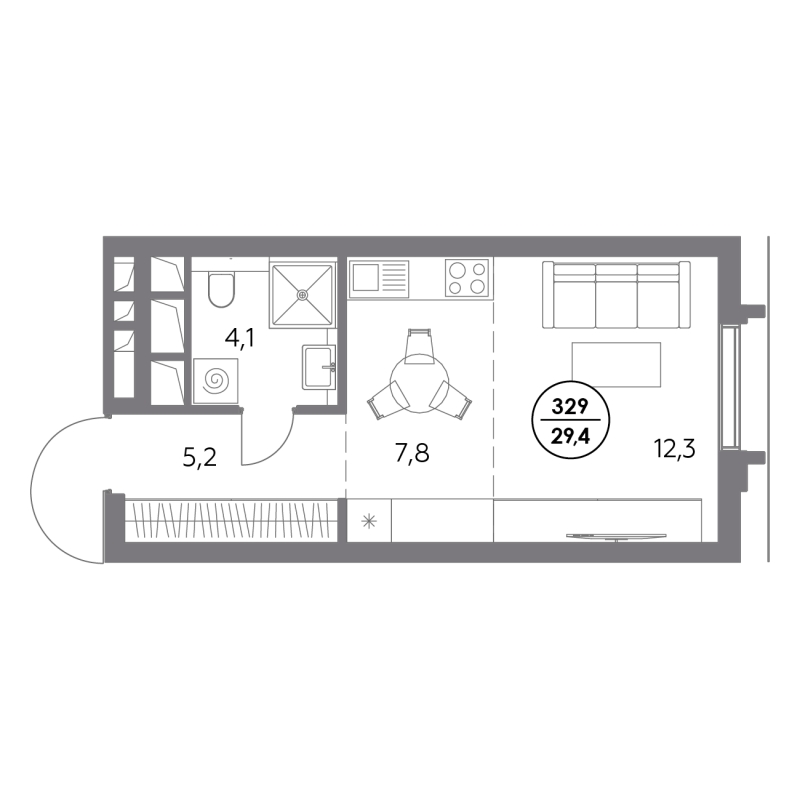 Студия 29,4 м²