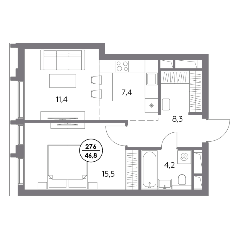 2 ккв (Евро) 46,8 м²