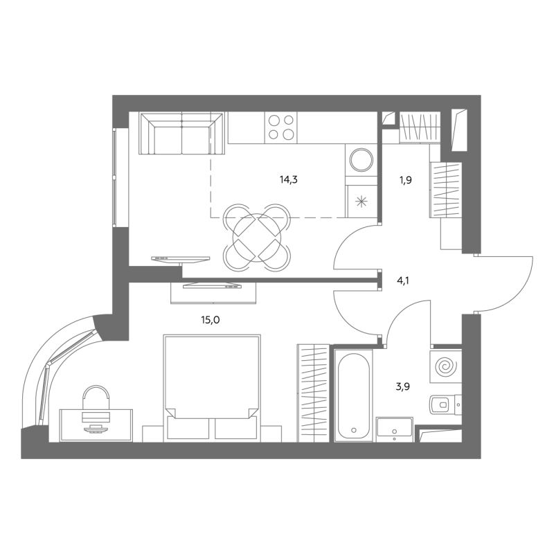 1 ккв 39,4 м²