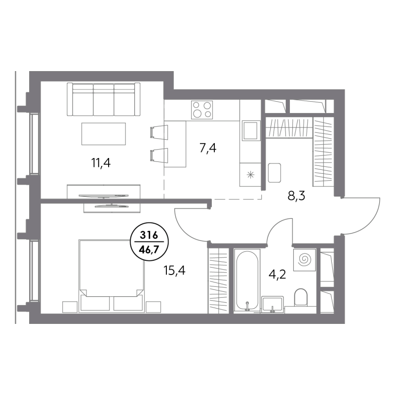 2 ккв (Евро) 46,7 м²