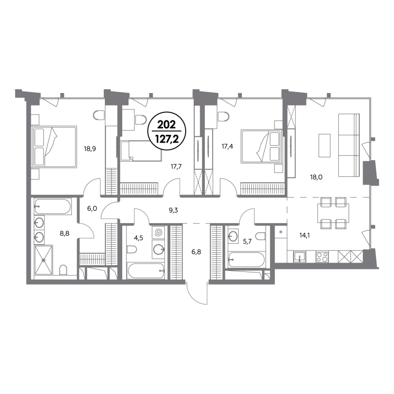 4 ккв (Евро) 127,3 м²