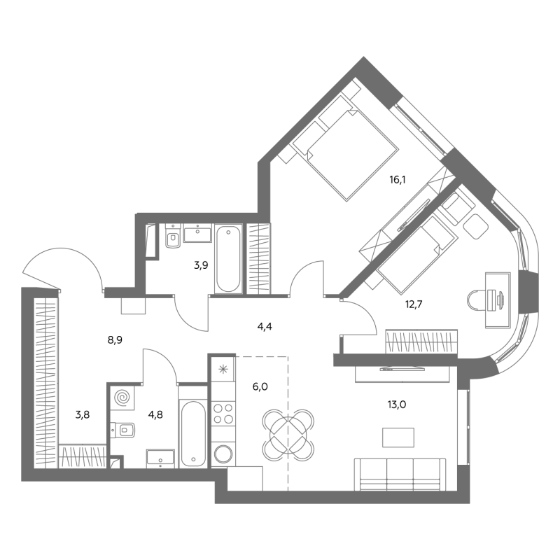 2 ккв (Евро) 73,6 м²