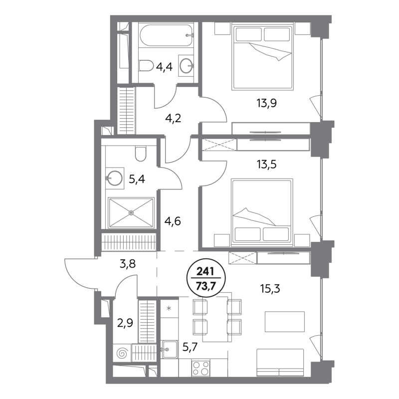 2 ккв (Евро) 73,7 м²