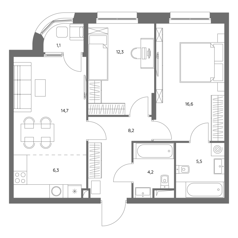 3 ккв (Евро) 69,3 м²
