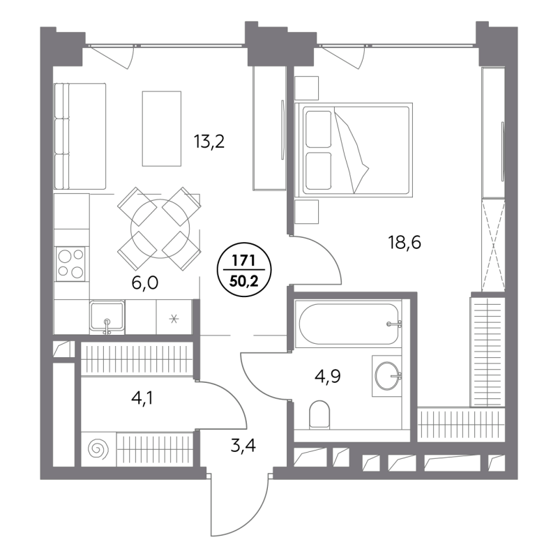 2 ккв (Евро) 50,2 м²