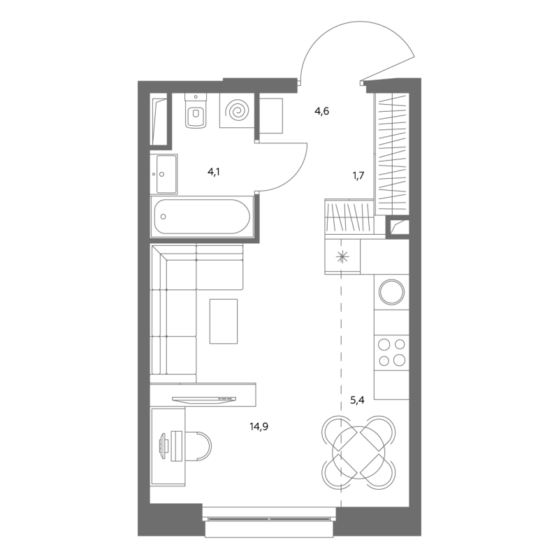 Студия 30,8 м²