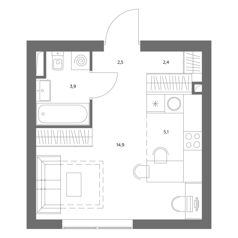 Студия 29 м²