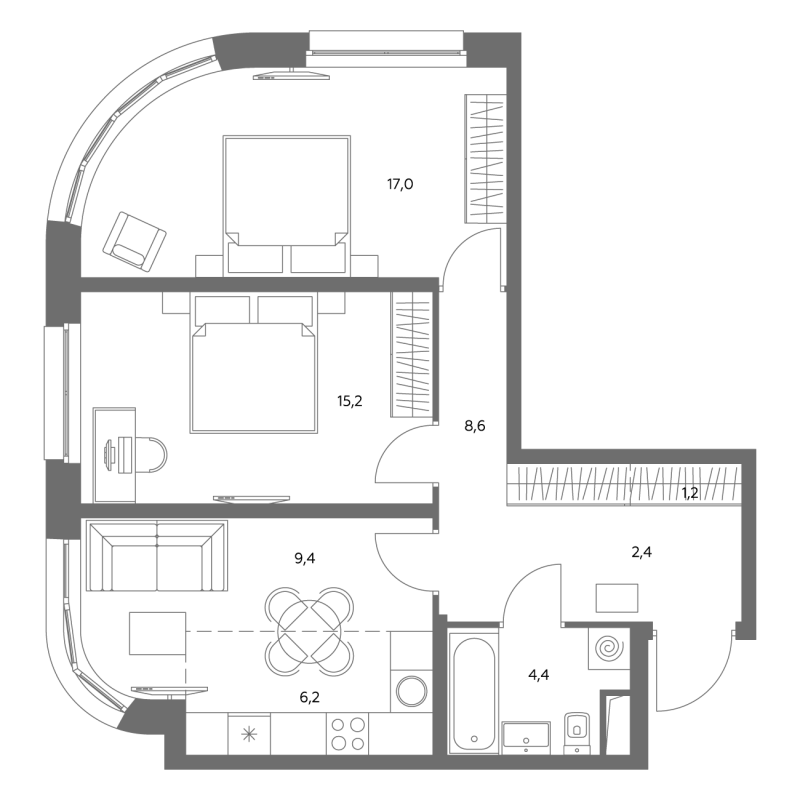 3 ккв (Евро) 63,8 м²