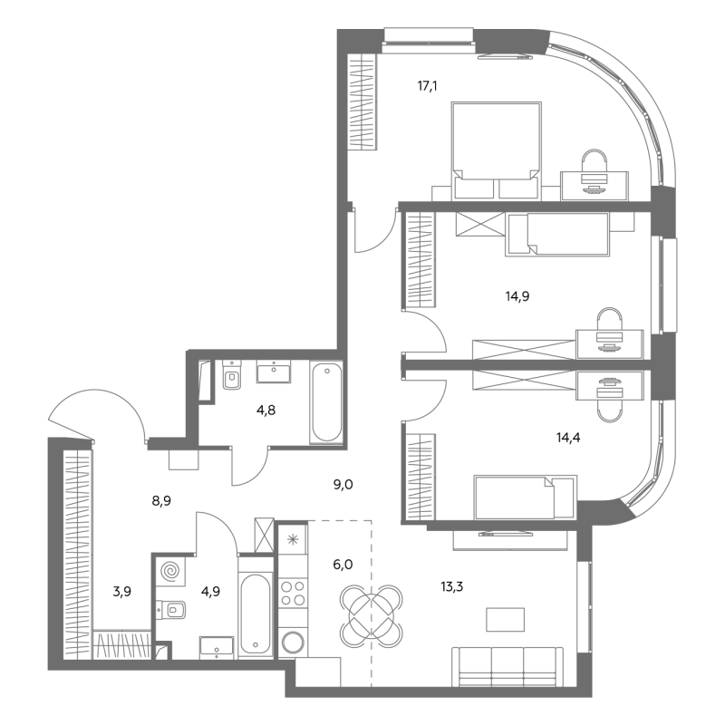 4 ккв (Евро) 98,2 м²