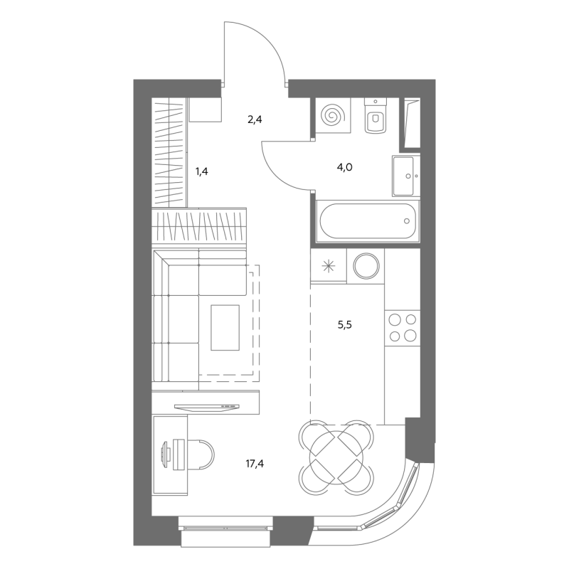 Студия 31 м²