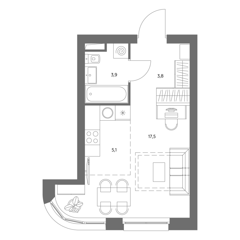 Студия 30,7 м²