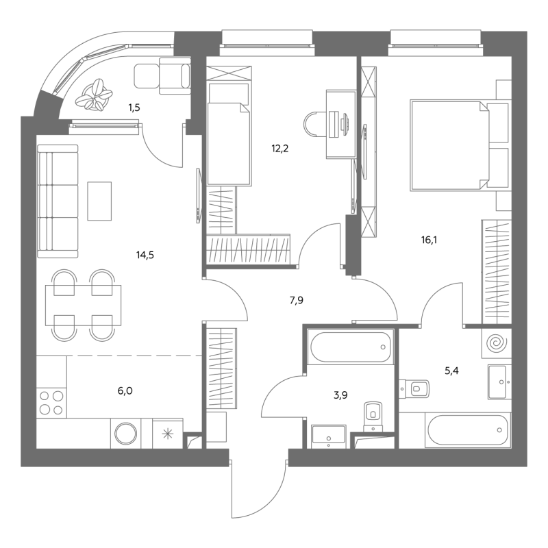 3 ккв (Евро) 68,1 м²