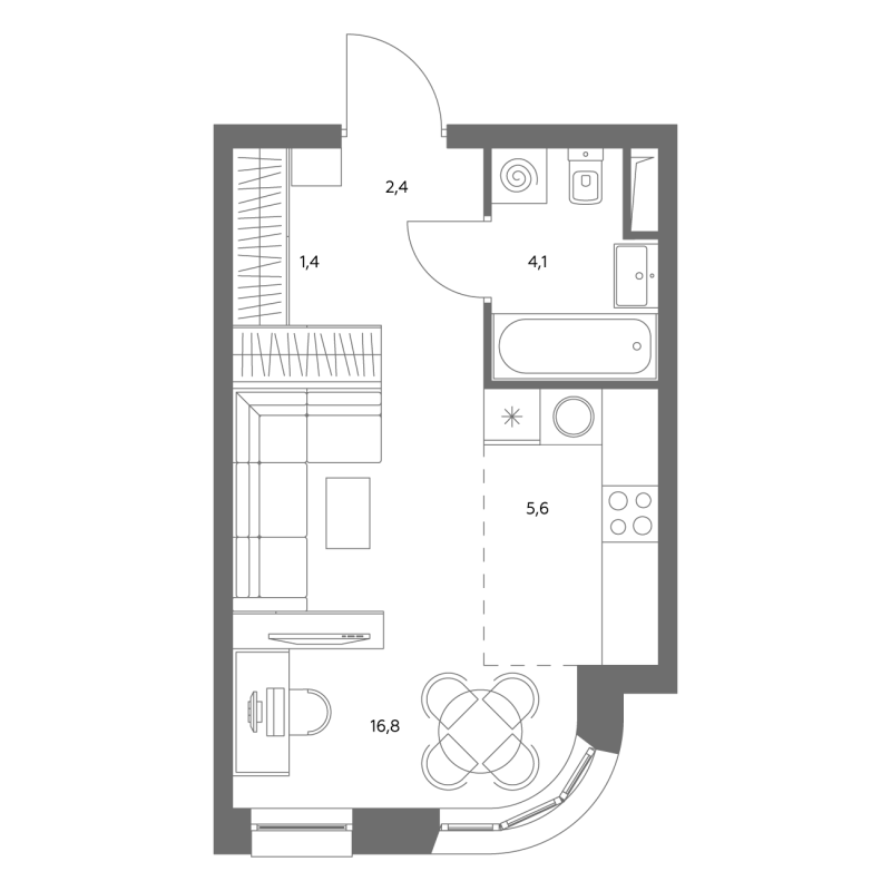 Студия 30,7 м²
