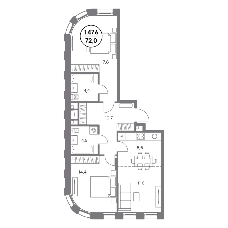3 ккв (Евро) 72 м²
