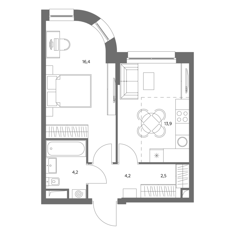 1 ккв 40,5 м²