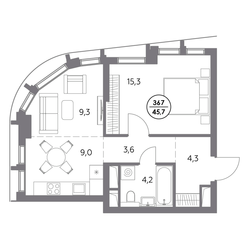 2 ккв (Евро) 45,7 м²