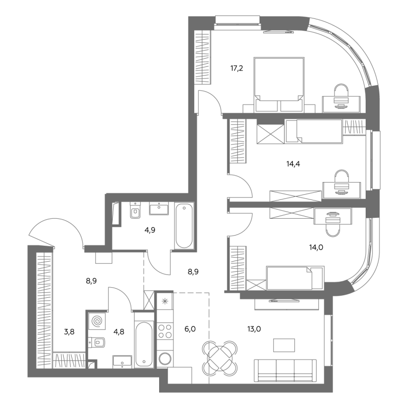 4 ккв (Евро) 95,6 м²
