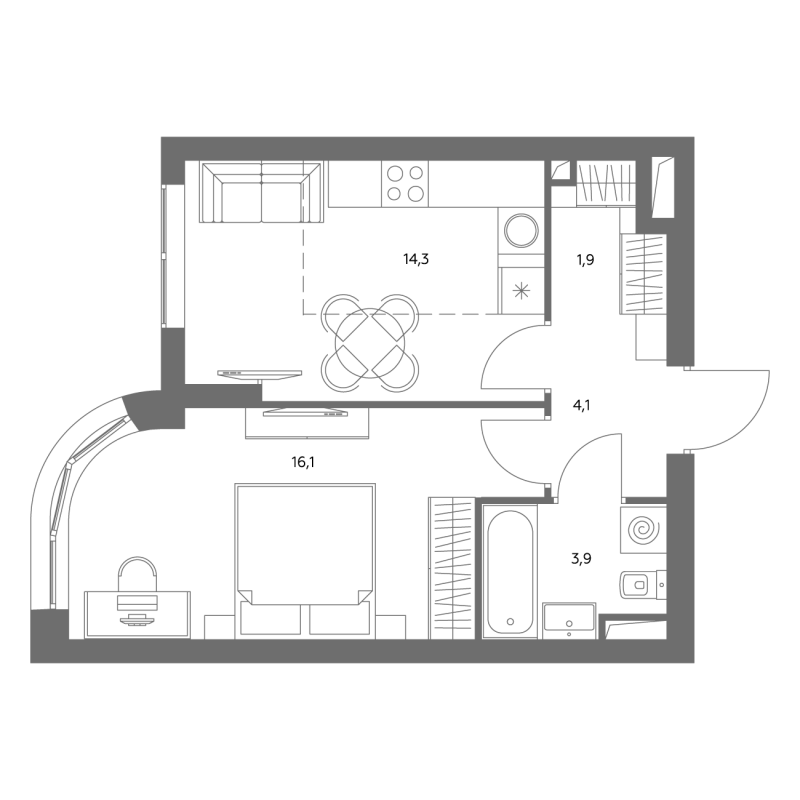 1 ккв 40,6 м²