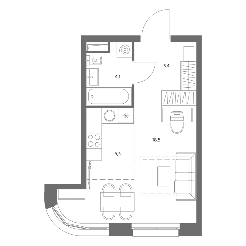 Студия 31 м²