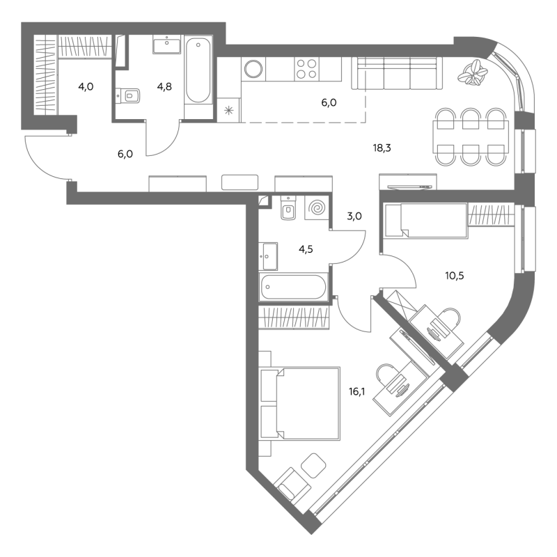 3 ккв (Евро) 72,9 м²