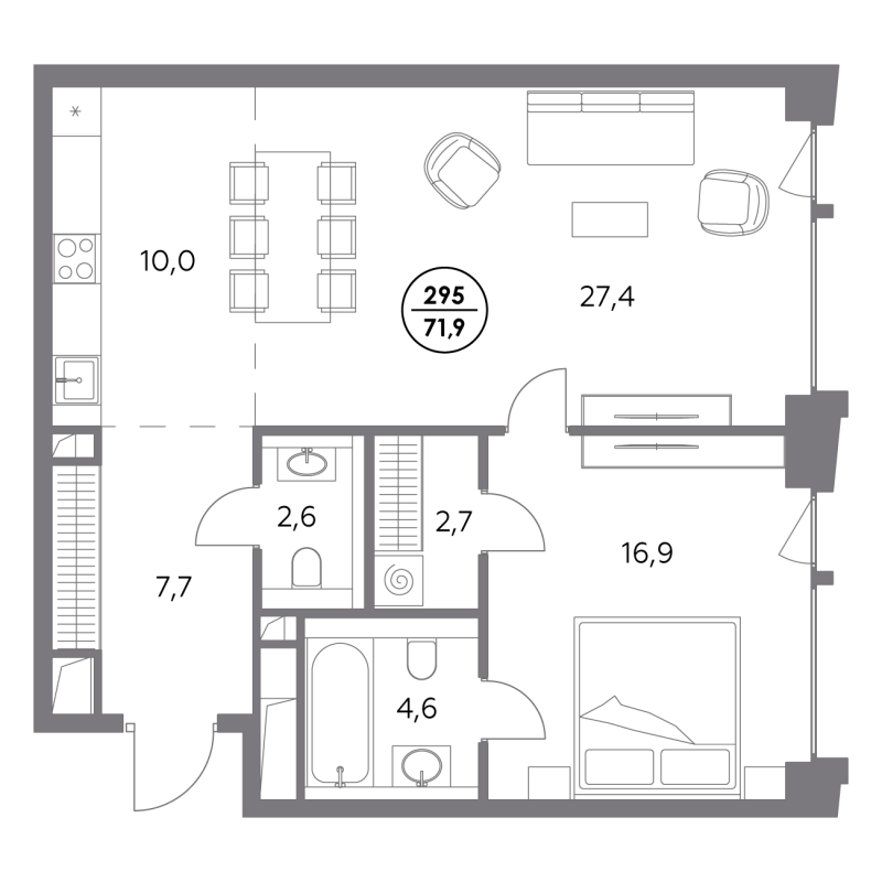 2 ккв (Евро) 71,9 м²
