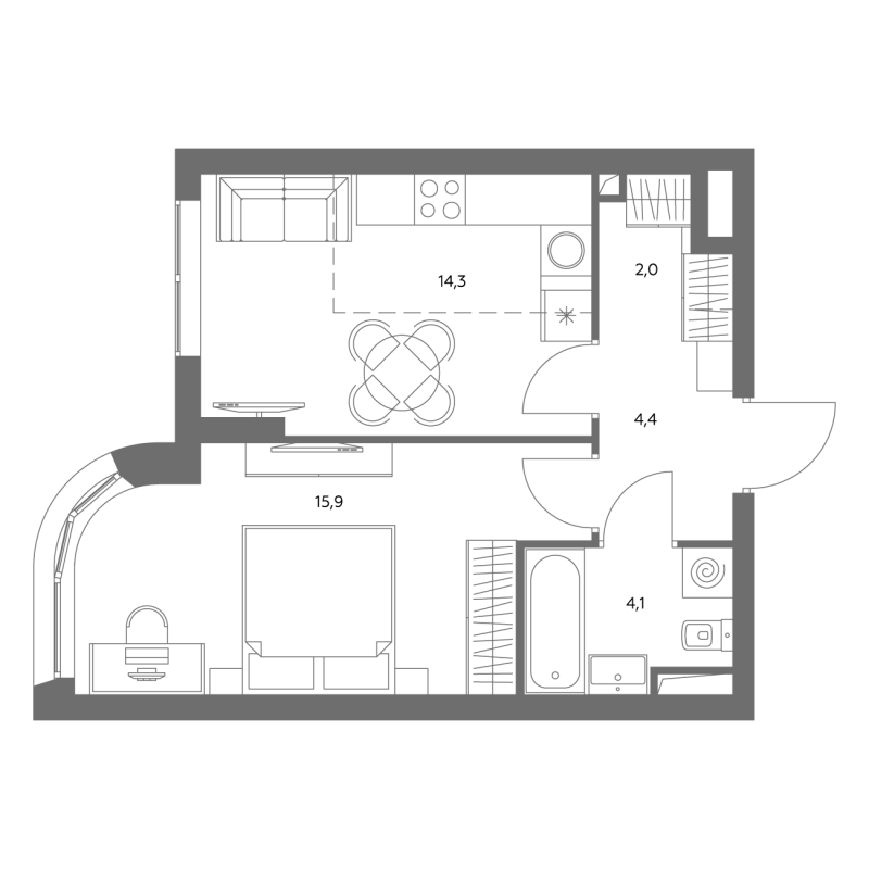 1 ккв 40,7 м²
