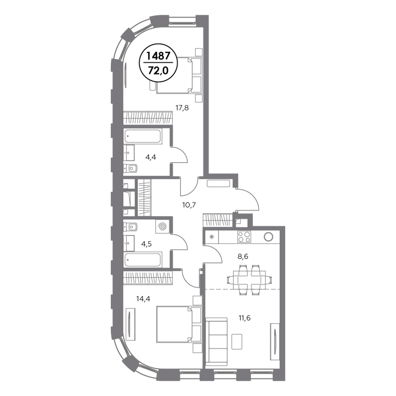 3 ккв (Евро) 72 м²