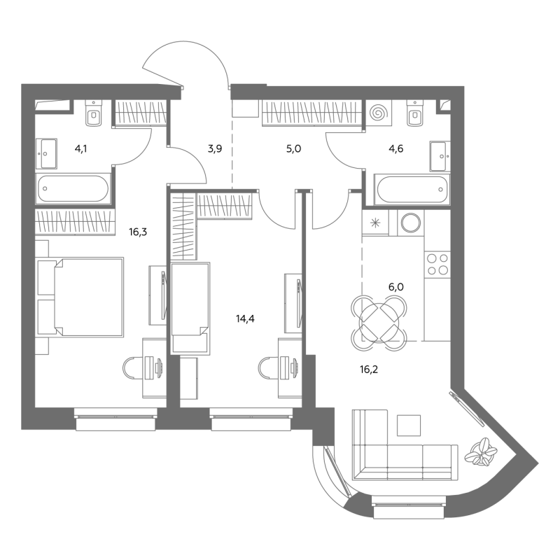 3 ккв (Евро) 70,8 м²